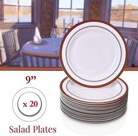 img 1 attached to High-Quality Red Renaissance Disposable Salad Plates - 20pc Heavy Duty Fine China Look Plastic Dishes (9 inch)