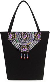 img 4 attached to 👜 Stylish Embroidered Canvas Shoulder Handbags and Wallets for Women