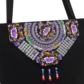 img 3 attached to 👜 Stylish Embroidered Canvas Shoulder Handbags and Wallets for Women