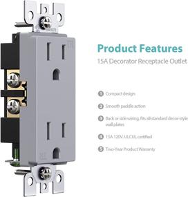 img 2 attached to WEBANG Decorator Electrical Wall Outlet, Tamper-Resistant Duplex Receptacle, Residential Grade, 3-Wire, Self-Grounding, 2-Pole, 15 Amp 125 Volt, ETL Listed, Pack of 10, Grey