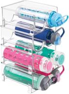 mdesign clear plastic stackable water bottle holder bin - 4 pack, organize and optimize kitchen countertops, cabinets, pantry, fridge, refrigerator, freezer, each rack holds 2 containers логотип