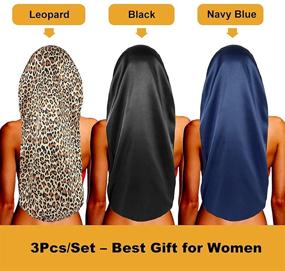 img 1 attached to 👑 Superior Quality: 3pcs Long Satin Bonnets for Black Women, Drawstring Extra Large Braid Bonnet for Sleeping