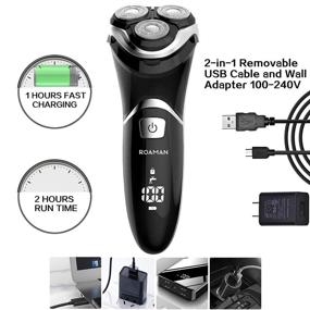 img 3 attached to ROAMAN Electric Razor for Men, Rechargeable 3D Rotary Mens Electric Shaver Wet Dry IPX7 Waterproof with Pop-up Beard Trimmer, Corded Cordless Play, Wall Adapter 100-240v - Perfect Worldwide Travel Gift for Men