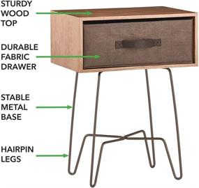 img 2 attached to mDesign Modern Industrial Side Table with Fabric Drawer - Stylish 2-Tier Metal and Wood End Table for Versatile Use in Living Room, Bedroom, Office, Dorm Room - Minimal Mid Century Design in Light/Dark Brown