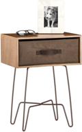 mdesign modern industrial side table with fabric drawer - stylish 2-tier metal and wood end table for versatile use in living room, bedroom, office, dorm room - minimal mid century design in light/dark brown logo