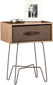 img 4 attached to mDesign Modern Industrial Side Table with Fabric Drawer - Stylish 2-Tier Metal and Wood End Table for Versatile Use in Living Room, Bedroom, Office, Dorm Room - Minimal Mid Century Design in Light/Dark Brown