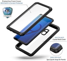 img 2 attached to 📱 Lanhiem Samsung Galaxy S9 Case: IP68 Waterproof Dustproof Shockproof with Built-in Screen Protector - Full Body Sealed Clear Cover (Black)