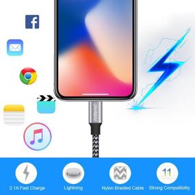 img 1 attached to 🔌 JAHMAI iPhone Charger Cable 6ft, Nylon Braided Lightning Cord [Apple MFi Certified] 3Pack - Fast Charging, High Speed Data Sync - Compatible with iPhone 13 12 11 Pro Max XS MAX XR XS X 8 7 Plus SE iPad