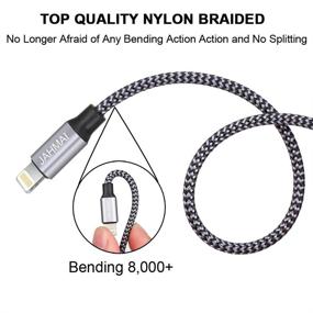 img 2 attached to 🔌 JAHMAI iPhone Charger Cable 6ft, Nylon Braided Lightning Cord [Apple MFi Certified] 3Pack - Fast Charging, High Speed Data Sync - Compatible with iPhone 13 12 11 Pro Max XS MAX XR XS X 8 7 Plus SE iPad