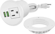 💻 white round desk power grommet with usb, fits 2" hole, recessed power strip socket, 2 outlet 6.5 ft extension cord included logo