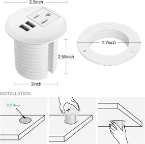 img 3 attached to 💻 White Round Desk Power Grommet with USB, Fits 2" Hole, Recessed Power Strip Socket, 2 Outlet 6.5 ft Extension Cord Included