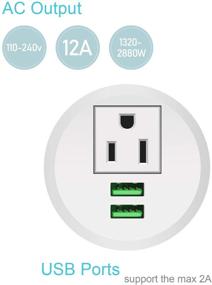 img 2 attached to 💻 White Round Desk Power Grommet with USB, Fits 2" Hole, Recessed Power Strip Socket, 2 Outlet 6.5 ft Extension Cord Included