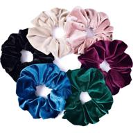 🎀 ceelgon oversized velvet scrunchies pack - large hair ties, thick jumbo hair scrunchies for curly hair, 6 assorted colors (black, pink, blue, maroon, green, khaki) - silk-like curly hair accessories logo