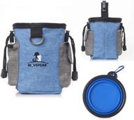 hkmky dog treat pouch training-bag dispenser - multi-way carrying waist shoulder strap for walking, conveniently carries pet toys & poop bags (blue) logo