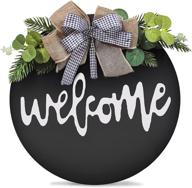 🚪 danzast 12 inch front porch decor, round wooden farmhouse door hanging welcome sign for front door, home decoration ideal for christmas, restaurant, and outdoor use (black-bow) логотип