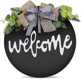 img 4 attached to 🚪 Danzast 12 Inch Front Porch Decor, Round Wooden Farmhouse Door Hanging Welcome Sign for Front Door, Home Decoration Ideal for Christmas, Restaurant, and Outdoor Use (Black-bow)