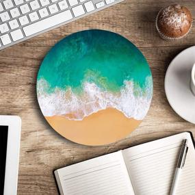 img 1 attached to 🌊 Beach-themed Round Mouse Pad: Waterproof Small Mouse Pads with Ocean Designs - Ideal for Office, Home, Laptop, and Travel - Non-Slip Rubber Mousepads, 7.9"x0.12" Inch