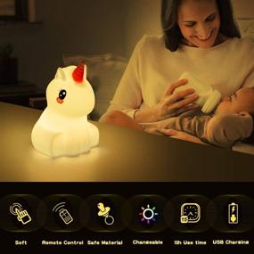 img 3 attached to 🦄 Unicorn LED Nursery Night Light: USB Rechargeable Silicone Lamp with Touch Sensor & Remote Control - Color Changing Glow / Portable Soft Baby Gift