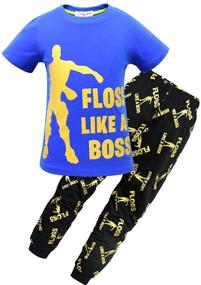 img 1 attached to 👖 Floss Like a Boss T Shirt and Pants Set: Black & White Cotton PJ Pants for Boys