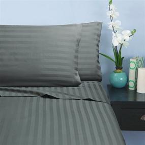 img 2 attached to Luxurious Silky-Soft Egyptian Quality King Gray Stripe Sheet Set with Wrinkle-Free Finish - 1500 Thread Count