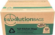 evolution tall kitchen trash bag with 🗑️ drawstring, 100 bags per box, 70% certified pcr material logo