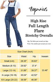 img 2 attached to 👖 Uqnaivs Women's Flare Denim Bib Overall Jeans Pants with Ripped and Frayed Hem, Adjustable Fit