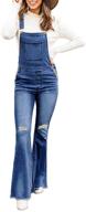 👖 uqnaivs women's flare denim bib overall jeans pants with ripped and frayed hem, adjustable fit logo