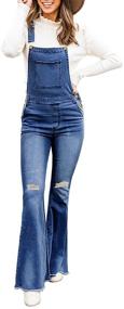 img 4 attached to 👖 Uqnaivs Women's Flare Denim Bib Overall Jeans Pants with Ripped and Frayed Hem, Adjustable Fit