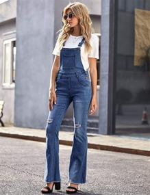 img 1 attached to 👖 Uqnaivs Women's Flare Denim Bib Overall Jeans Pants with Ripped and Frayed Hem, Adjustable Fit