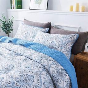 img 3 attached to 🛏️ NEWLAKE Reversible Cotton Bedspread Quilt Sets - Queen Size Blue Classic Royal Pattern Coverlet Set