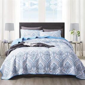 img 4 attached to 🛏️ NEWLAKE Reversible Cotton Bedspread Quilt Sets - Queen Size Blue Classic Royal Pattern Coverlet Set