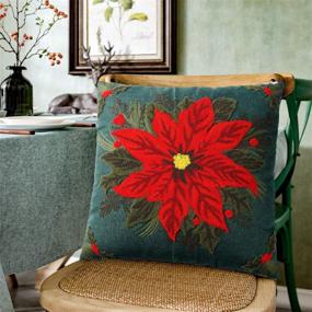 img 3 attached to GRANDDECO Embroidered Christmas Flower and Leaves Pillow Covers - Xmas Decorative 🎄 Cushion Cases for Home Sofa, Pack of 2, 18 x 18 inches, with Zipper