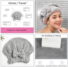 img 2 attached to 🧖 Efficient Microfiber Hair Towel Cap with Hair Shampoo Brush Scalp Massager - Set of 3 pcs for Curly Thick Hair | Absorbent, Quick Drying, Soft | Women, Girls- Stripe & Gray