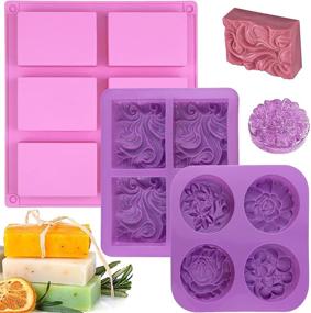 img 4 attached to 🧼 AITRAI Silicone Soap Molds 3 Pack - Rectangle, Round, and Flower Shapes for Soap Making, Handmade Cakes, Chocolates, Biscuits, Puddings, Muffins, Jellies, and Ice Cubes
