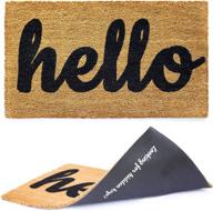entryway outdoor floor mat - natural coconut coir hello door mat with cursive 'welcome' print, featuring hidden key-spotting fun on back side, brown mat with bold black font logo