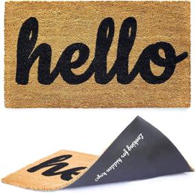 img 4 attached to Entryway Outdoor Floor Mat - Natural Coconut Coir Hello Door Mat with Cursive 'Welcome' Print, Featuring Hidden Key-Spotting Fun on Back Side, Brown Mat with Bold Black Font