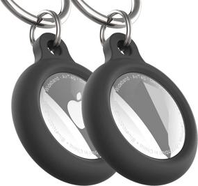 img 4 attached to 🔑 2 Pack Apple AirTag Keychain Accessories with Raised Lip Cover & Key Ring - Black