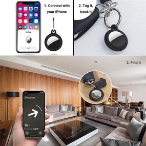 img 1 attached to 🔑 2 Pack Apple AirTag Keychain Accessories with Raised Lip Cover & Key Ring - Black