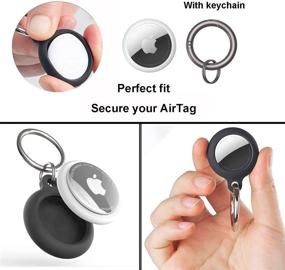 img 2 attached to 🔑 2 Pack Apple AirTag Keychain Accessories with Raised Lip Cover & Key Ring - Black