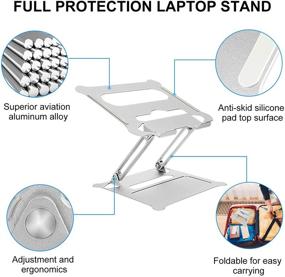 img 3 attached to 💻 Enhanced Ergonomic Laptop Stand: Adjustable Riser with Silicone Slide-Proof Surface and Protective Hooks, Aluminum Notebook Holder for MacBook Air Pro, Dell, HP, Lenovo & More 10-15.6" Laptops (Silver)