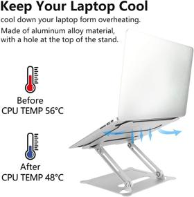 img 1 attached to 💻 Enhanced Ergonomic Laptop Stand: Adjustable Riser with Silicone Slide-Proof Surface and Protective Hooks, Aluminum Notebook Holder for MacBook Air Pro, Dell, HP, Lenovo & More 10-15.6" Laptops (Silver)