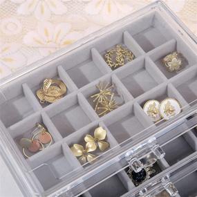 img 2 attached to misaya Earring Jewelry Organizer with 5 Drawers - Clear Acrylic Jewelry Box for Women, Birthday Gift, Velvet Earring Display Holder for Earrings, Rings, Bracelets, Necklaces - Gray