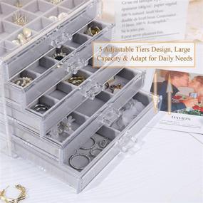 img 1 attached to misaya Earring Jewelry Organizer with 5 Drawers - Clear Acrylic Jewelry Box for Women, Birthday Gift, Velvet Earring Display Holder for Earrings, Rings, Bracelets, Necklaces - Gray