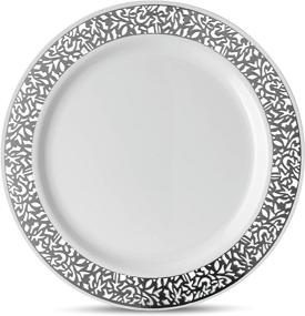 img 2 attached to Premium Heavyweight Plastic White Dinner Plates with Silver Border - Laura 🍽️ Stein Designer Tableware, 10 Count, Lace Series, Ideal for Parties, Weddings, and Disposable Dishes