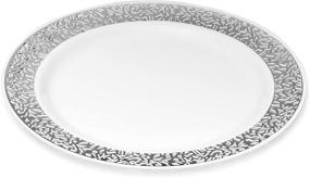 img 1 attached to Premium Heavyweight Plastic White Dinner Plates with Silver Border - Laura 🍽️ Stein Designer Tableware, 10 Count, Lace Series, Ideal for Parties, Weddings, and Disposable Dishes