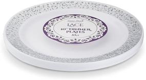 img 3 attached to Premium Heavyweight Plastic White Dinner Plates with Silver Border - Laura 🍽️ Stein Designer Tableware, 10 Count, Lace Series, Ideal for Parties, Weddings, and Disposable Dishes