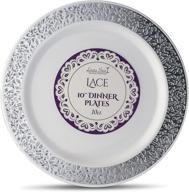 premium heavyweight plastic white dinner plates with silver border - laura 🍽️ stein designer tableware, 10 count, lace series, ideal for parties, weddings, and disposable dishes logo