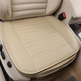 img 3 attached to 🚗 Premium PU Leather Car Seat Cover: Front Seat Cushion Protector with Bamboo Charcoal, Non-Slip Bottom & Storage Pockets - 2 Piece Beige Set - Fits 95% of Vehicles - 21.26'' x 18.90''