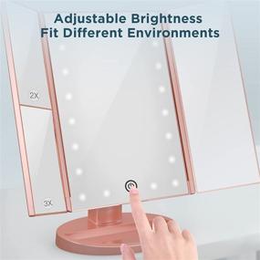 img 1 attached to 🔅 Trifold Lighted Makeup Mirror: Adjustable LED Lights, Magnification & 180 Degree Rotation | Dual Power Supply Included!