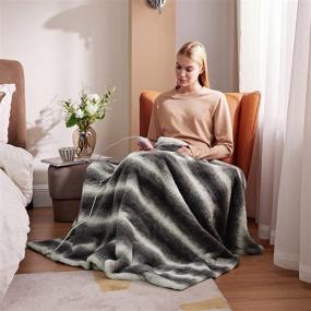 img 1 attached to 🛌 Bedsure Electric Blanket Heated Throw - 50”×60“ Faux Fur Low Voltage Heated Blanket with 4 Heating Levels, Auto Shut-Off, Timer, and Embossed Plush - Grey, 50×60